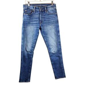 American Eagle Jeans Mens 29x30 Blue Denim Athletic Skinny Airflex Whiskering